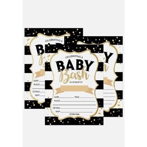 25 Black Gold Bash Baby Shower Invitations, Cute Printed Fill or Write In...